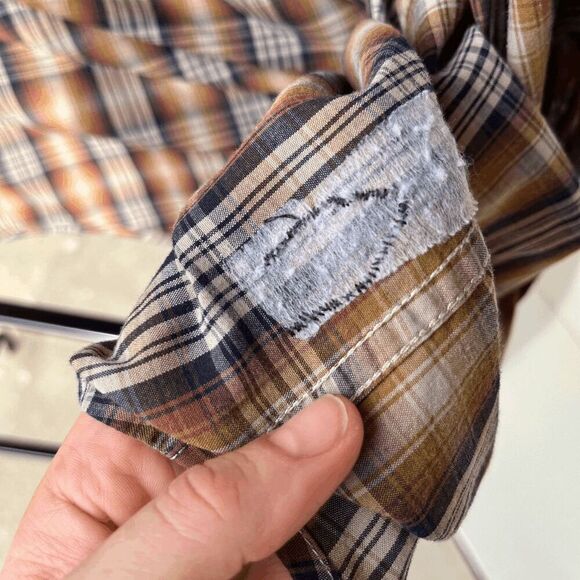 Pendleton Frontier Plaid Western Shirt M - Brown/Blue, Vintage, Snap Buttons - Picture 7 of 8